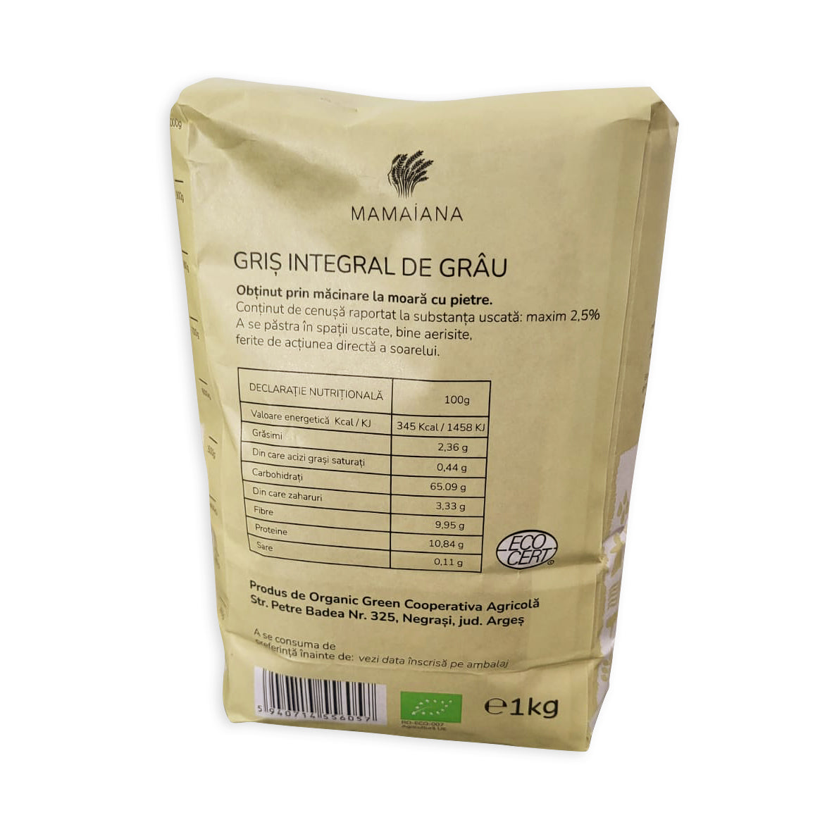Griș integral din grâu ECO - Mamaiana - 1kg